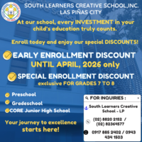 South Learners Creative School SCLS Las Pinas Early Enrollment Discount